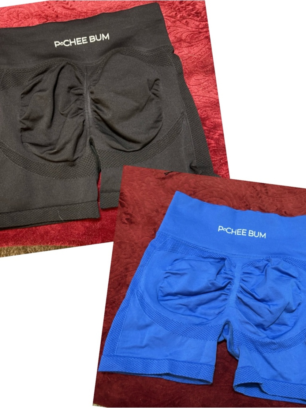 PCHEE BUM Seamless Scrunch Butt Lifting Shorts - Black & Royal Blue